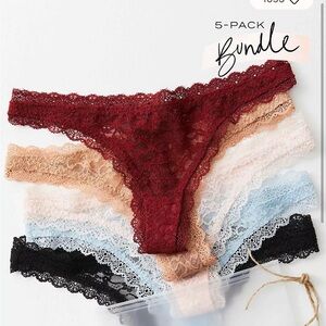 NWT Free People Lace Panties 5-Pack - Red, Tan, Cream, Blue, Black